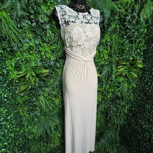 VAVAVOOM Dress‎ Women Small Cream Floral Lace Sequin Gown Sleeveless  1583